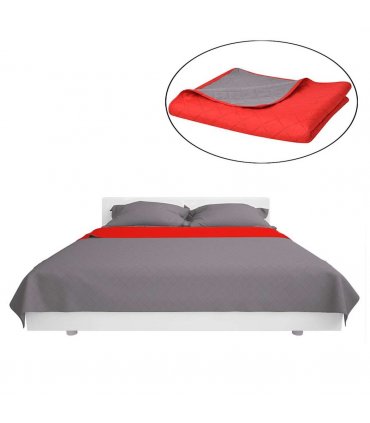vidaXL Double-sided Quilted Bedspread Red and Grey 220x240 cm — Size: 220 x 240 cm