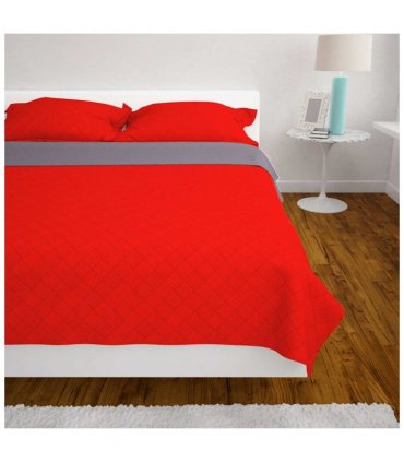 vidaXL Double-sided Quilted Bedspread Red and Grey 220x240 cm — Size: 220 x 240 cm