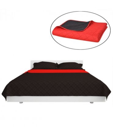 vidaXL Double-sided Quilted Bedspread Red and Black 230x260 cm — Size: 230 x 260 cm