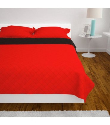 vidaXL Double-sided Quilted Bedspread Red and Black 230x260 cm — Size: 230 x 260 cm