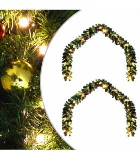 vidaXL Christmas Garland with 600 LEDs 2 pcs Green PVC — Size: 40 m, Model: with baubles &leds