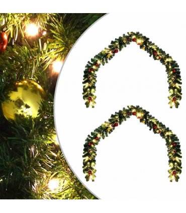 vidaXL Christmas Garland with 600 LEDs 2 pcs Green PVC — Size: 40 m, Model: with baubles &leds
