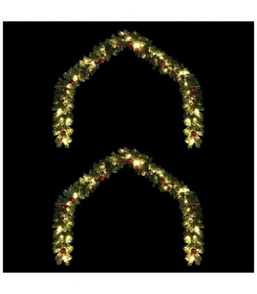 vidaXL Christmas Garland with 600 LEDs 2 pcs Green PVC — Size: 40 m, Model: with baubles &leds