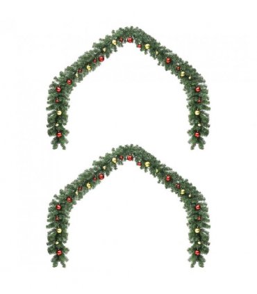 vidaXL Christmas Garland with 600 LEDs 2 pcs Green PVC — Size: 40 m, Model: with baubles &leds