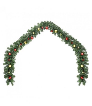 vidaXL Christmas Garland with 600 LEDs 2 pcs Green PVC — Size: 40 m, Model: with baubles &leds