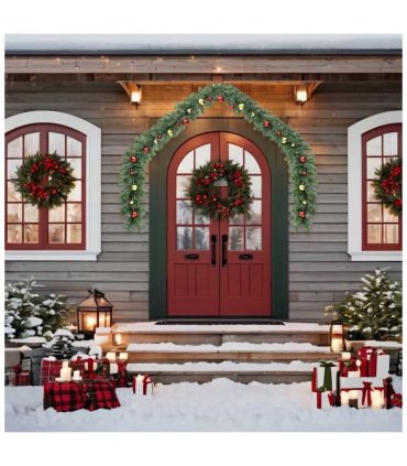 vidaXL Christmas Garland Decorated with Baubles and LED Lights 5 m — Model: with baubles & leds