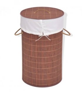 vidaXL Bamboo Laundry Bin Round Brown — Size: 35 x 60 cm