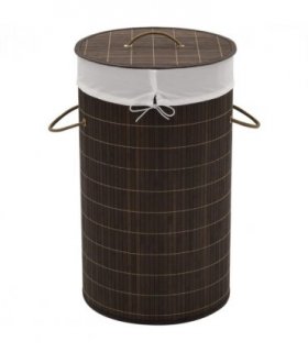 vidaXL Bamboo Laundry Bin Round Dark Brown — Size: Ø 35 x 60 cm