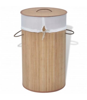 vidaXL Bamboo Laundry Bin Round Natural — Colour: light brown, Size: Ø 35 x 60 cm