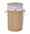 vidaXL Bamboo Laundry Bin Round Natural — Colour: light brown, Size: Ø 35 x 60 cm