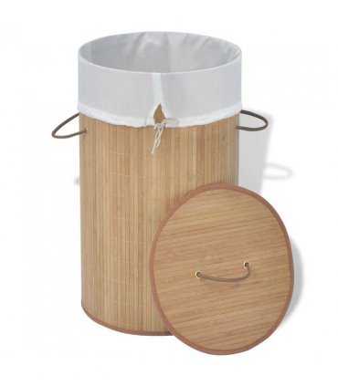 vidaXL Bamboo Laundry Bin Round Natural — Colour: light brown, Size: Ø 35 x 60 cm