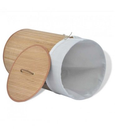 vidaXL Bamboo Laundry Bin Round Natural — Colour: light brown, Size: Ø 35 x 60 cm