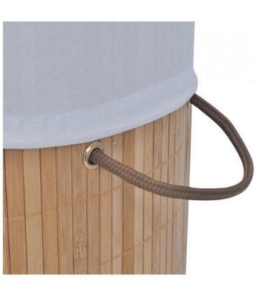 vidaXL Bamboo Laundry Bin Round Natural — Colour: light brown, Size: Ø 35 x 60 cm