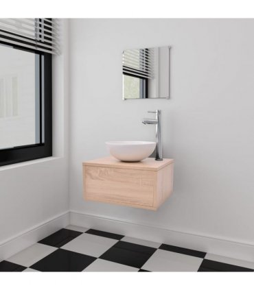 vidaXL Four Piece Bathroom Furniture Set with Basin with Tap Beige — Model: model 1