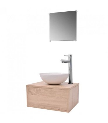 vidaXL Four Piece Bathroom Furniture Set with Basin with Tap Beige — Model: model 1