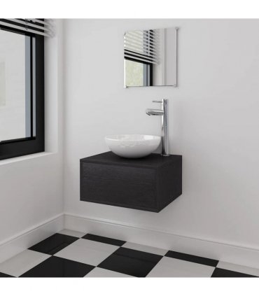vidaXL Four Piece Bathroom Furniture Set with Basin with Tap Black — Model: model 1