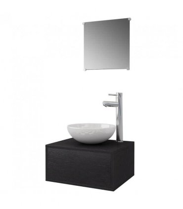 vidaXL Four Piece Bathroom Furniture Set with Basin with Tap Black — Model: model 1