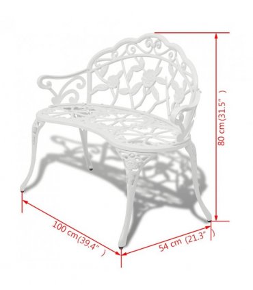 vidaXL Garden Bench | White | Cast Aluminium and Cast Iron | 100 cm | Durable