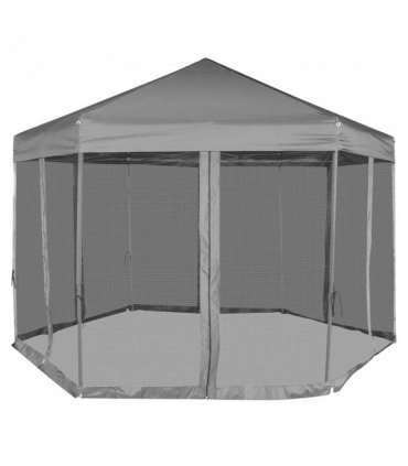 vidaXL Hexagonal Pop-Up Marquee with 6 Sidewalls Grey 3.6x3.1 m