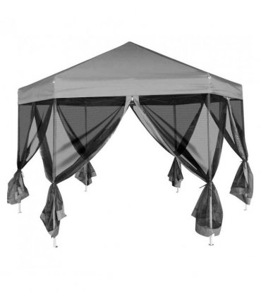 vidaXL Hexagonal Pop-Up Marquee with 6 Sidewalls Grey 3.6x3.1 m