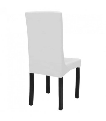 6 pcs White Straight Stretchable Chair Cover