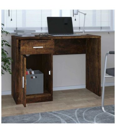 vidaXL Desk with Drawer&Cabinet Smoked Oak 100x40x73 cm Engineered Wood