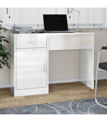 vidaXL Desk with Drawer&Cabinet High Gloss White 100x40x73 cm Engineered Wood