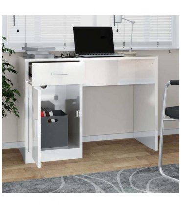 vidaXL Desk with Drawer&Cabinet High Gloss White 100x40x73 cm Engineered Wood
