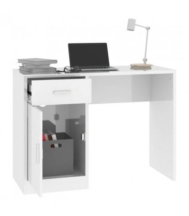 vidaXL Desk with Drawer&Cabinet High Gloss White 100x40x73 cm Engineered Wood