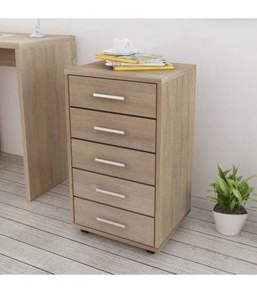 vidaXL Office Drawer Unit | Oak | Engineered wood, MDF, Aluminium | Medium