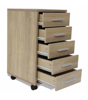 vidaXL Office Drawer Unit | Oak | Engineered wood, MDF, Aluminium | Medium