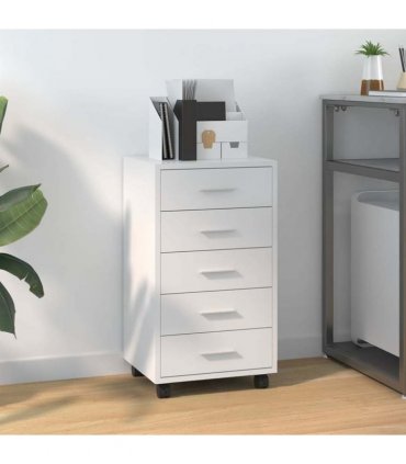 vidaXL Drawer Cabinet with Castors High Gloss White Engineered Wood