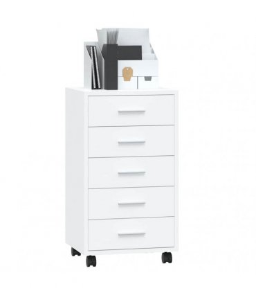vidaXL Drawer Cabinet with Castors High Gloss White Engineered Wood