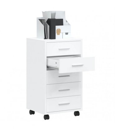 vidaXL Drawer Cabinet with Castors High Gloss White Engineered Wood