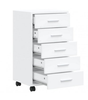 vidaXL Drawer Cabinet with Castors High Gloss White Engineered Wood