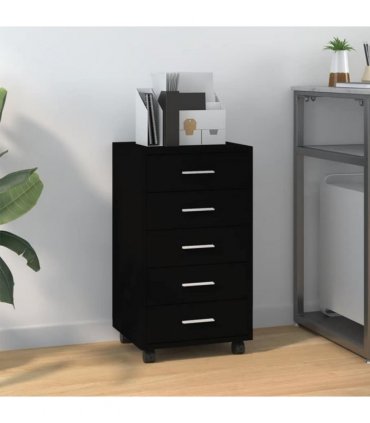 vidaXL Drawer Cabinet with Castors Black Engineered Wood