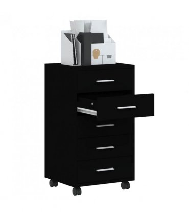 vidaXL Drawer Cabinet with Castors Black Engineered Wood