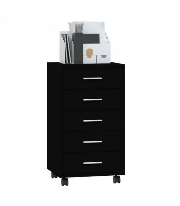 vidaXL Drawer Cabinet with Castors Black Engineered Wood