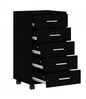 vidaXL Drawer Cabinet with Castors Black Engineered Wood