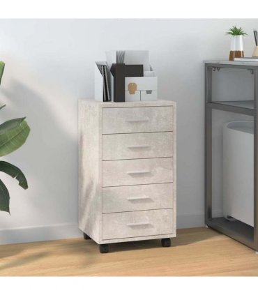 vidaXL Drawer Cabinet with Castors Concrete Grey Engineered Wood
