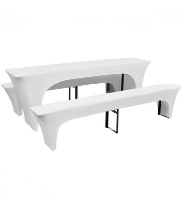 3 Slipcovers for Beer Table and Benches Stretch White 220 x 50 x 80 cm