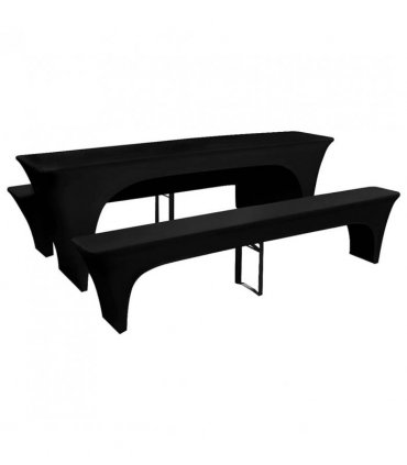 3 Slipcovers for Beer Table and Benches Stretch Black 220 x 70 x 80 cm
