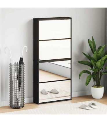 vidaXL Shoe Cabinet with Mirror 4-Layer Black 63x17x134 cm