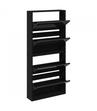 vidaXL Shoe Cabinet with Mirror 4-Layer Black 63x17x134 cm