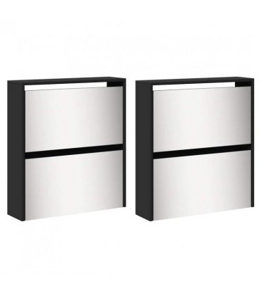 vidaXL Shoe Cabinet with Mirror 4-Layer Black 63x17x134 cm