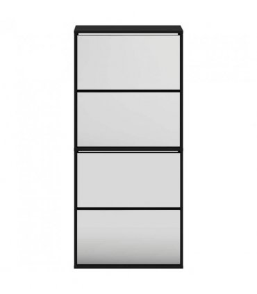 vidaXL Shoe Cabinet with Mirror 4-Layer Black 63x17x134 cm