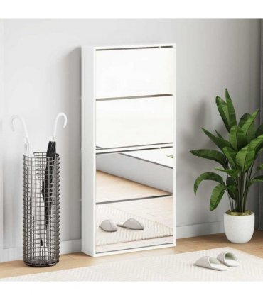 vidaXL Shoe Cabinet with Mirror 4-Layer High Gloss White 63x17x134 cm