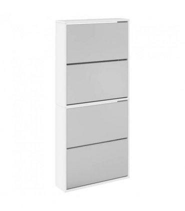 vidaXL Shoe Cabinet with Mirror 4-Layer High Gloss White 63x17x134 cm