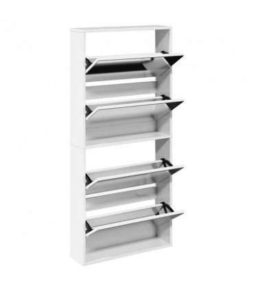 vidaXL Shoe Cabinet with Mirror 4-Layer High Gloss White 63x17x134 cm