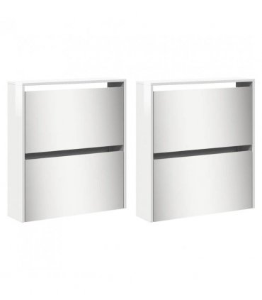vidaXL Shoe Cabinet with Mirror 4-Layer High Gloss White 63x17x134 cm